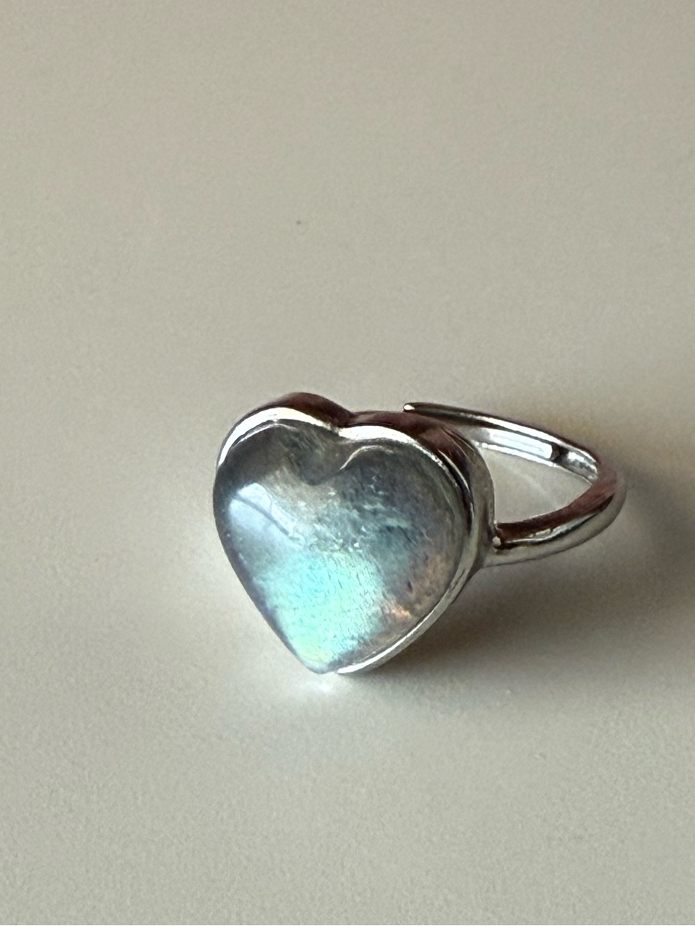 Silver Heart Ring with Iridescent Blue Labradorite